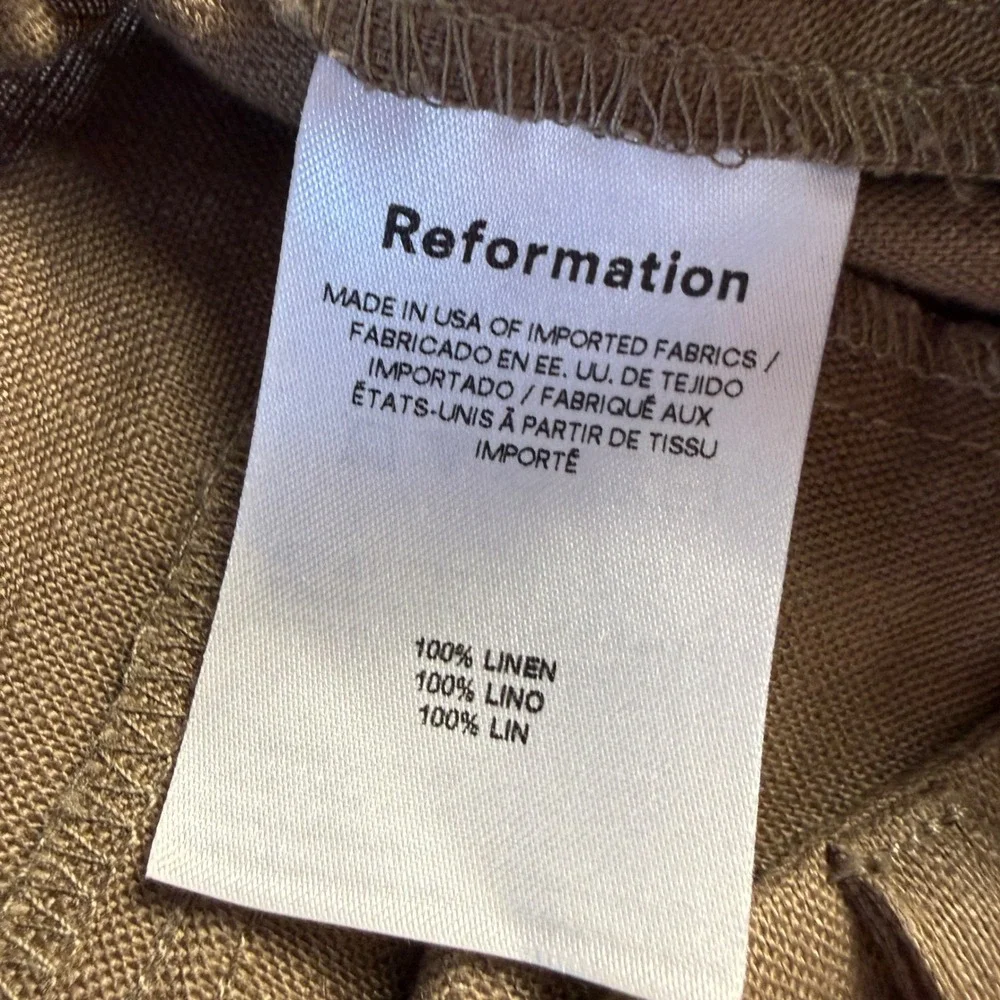 Reformation Mason Pants Women 10 Tan $188 100% Linen High Rise Wide Leg